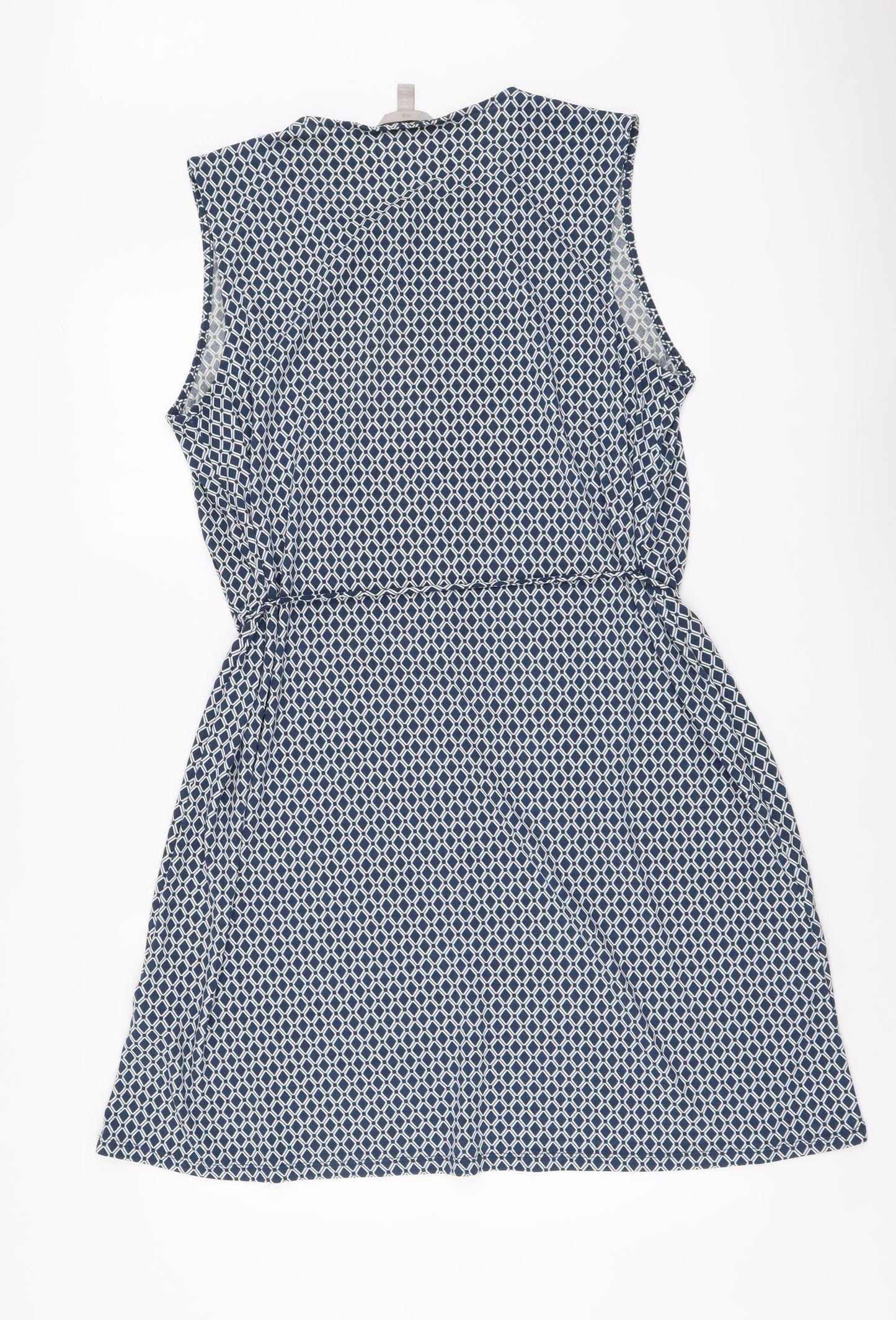 H&M Womens Blue Geometric Viscose A-Line Size L Round Neck Pullover