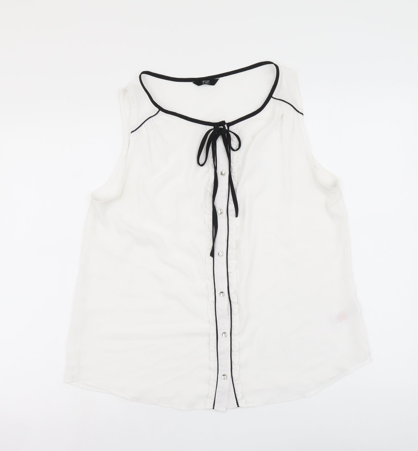 F&F Womens White Polyester Camisole Button-Up Size 14 Round Neck