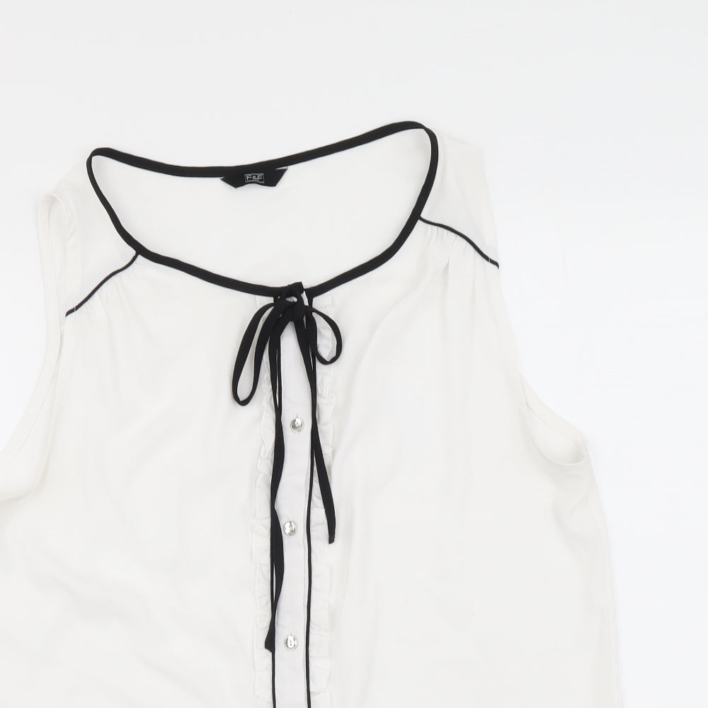 F&F Womens White Polyester Camisole Button-Up Size 14 Round Neck