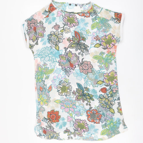 Preworn Womens Multicoloured Floral Polyester Basic Blouse Size 10 Round Neck