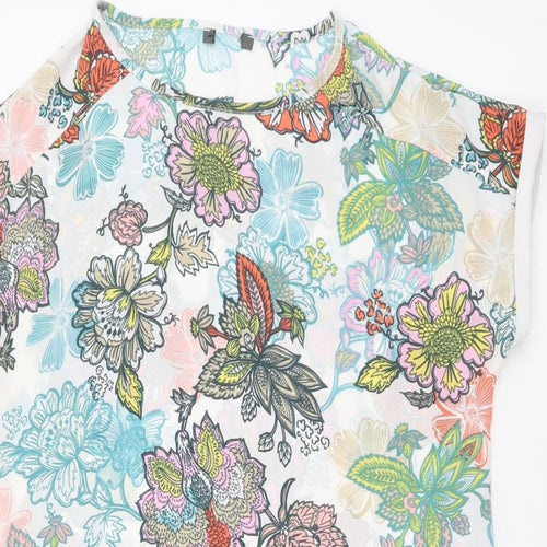 Preworn Womens Multicoloured Floral Polyester Basic Blouse Size 10 Round Neck