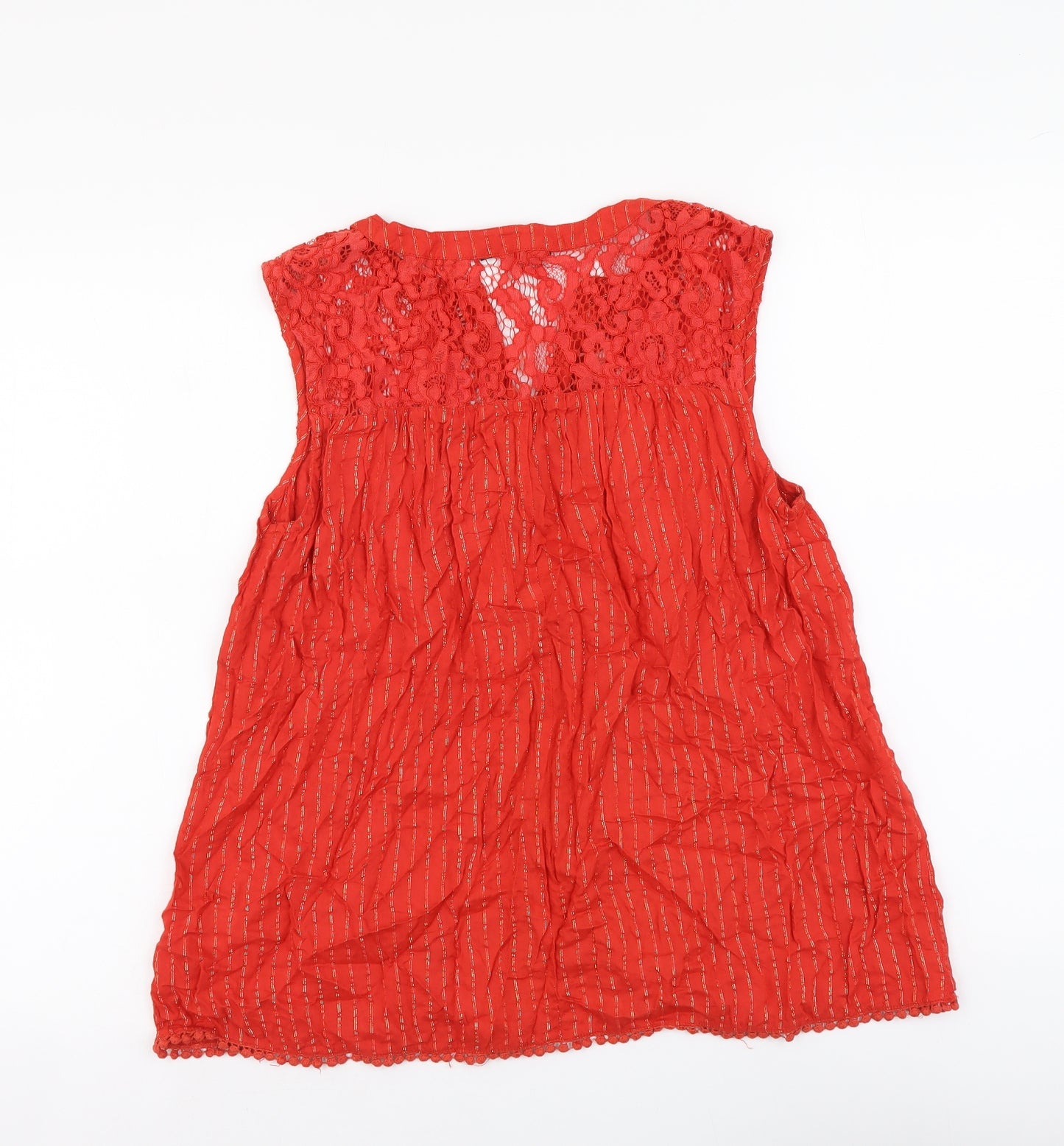 Roman Womens Red Striped Viscose Basic Button-Up Size 12 V-Neck - Lace Detail