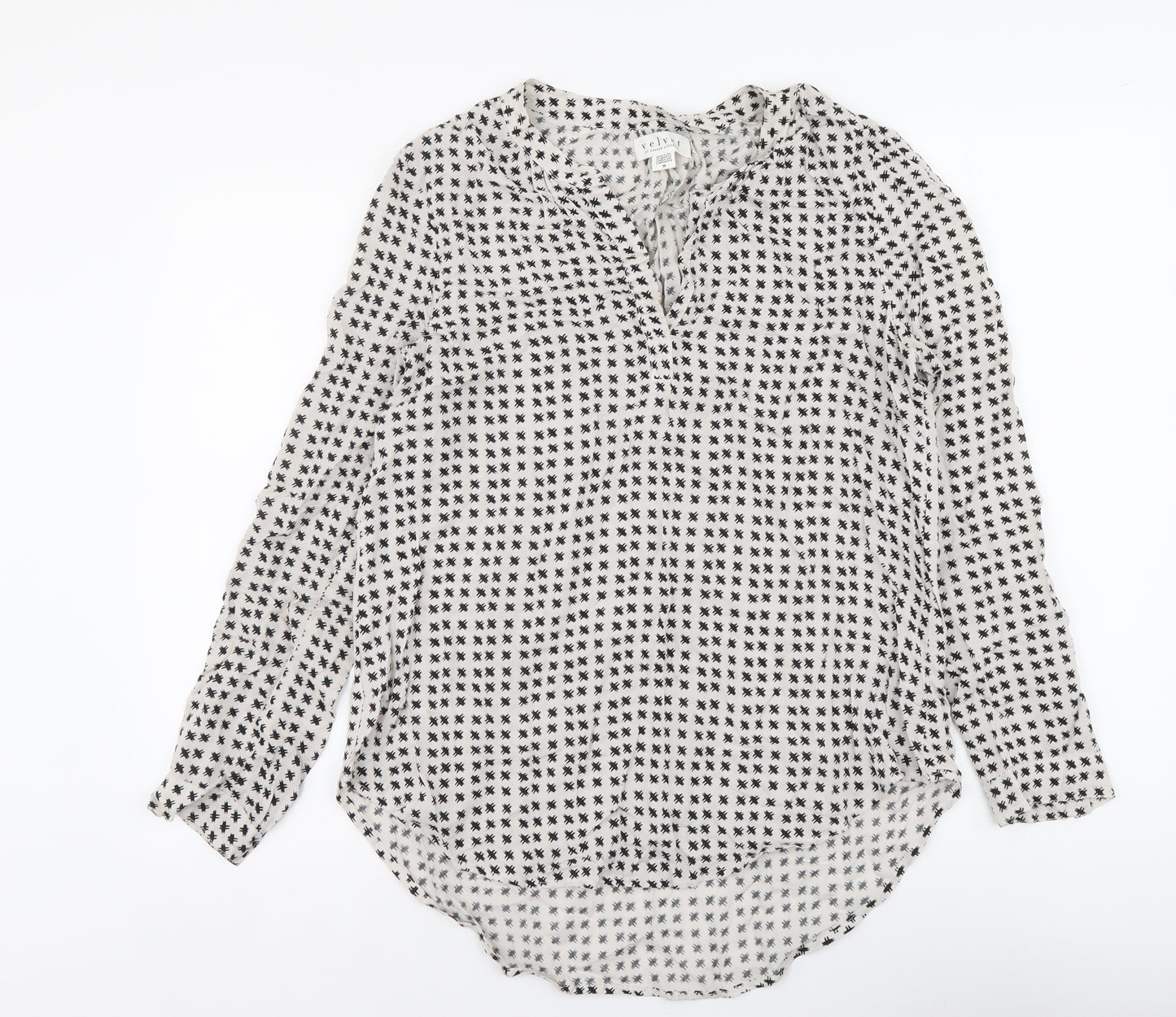 Velvet Womens Grey Geometric Viscose Basic Blouse Size M V-Neck