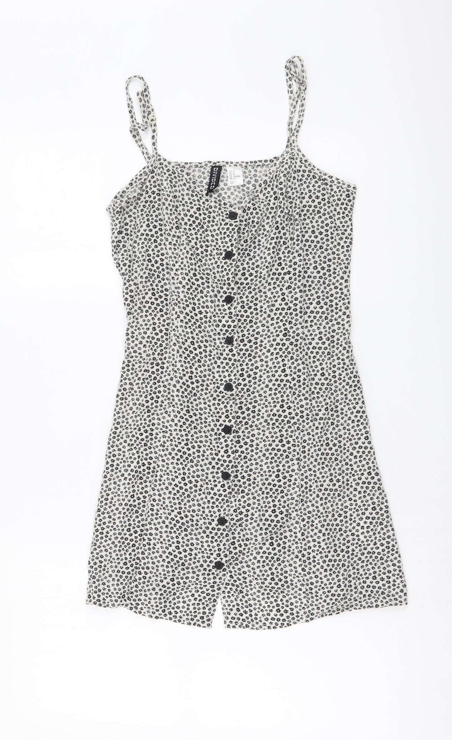 H&M Womens Black Geometric Viscose Mini Size XS Round Neck Button