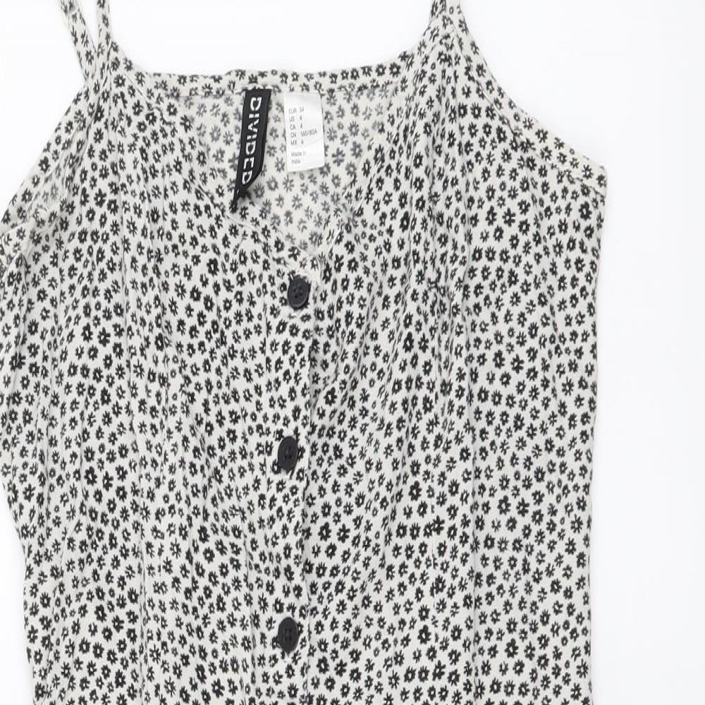 H&M Womens Black Geometric Viscose Mini Size XS Round Neck Button