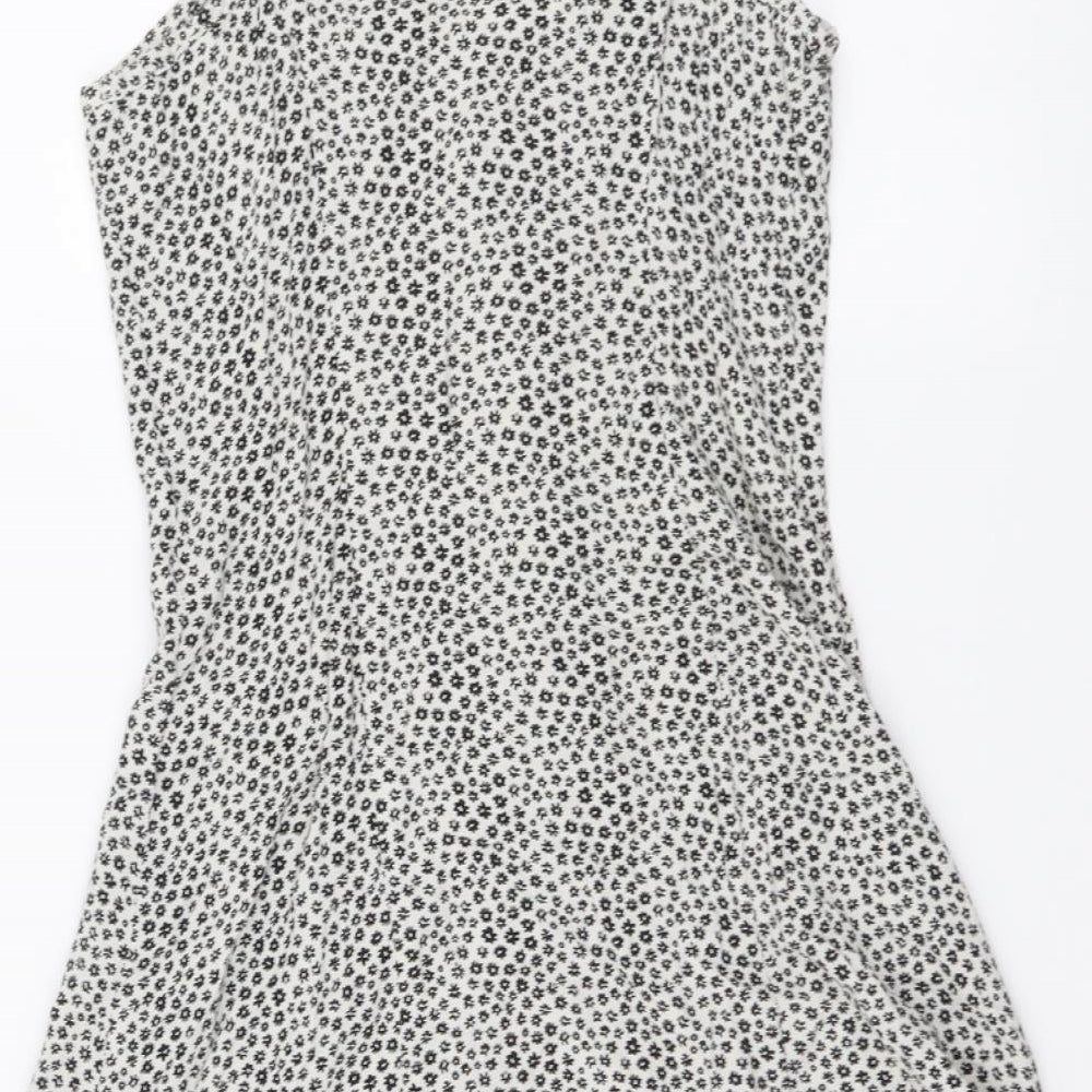 H&M Womens Black Geometric Viscose Mini Size XS Round Neck Button