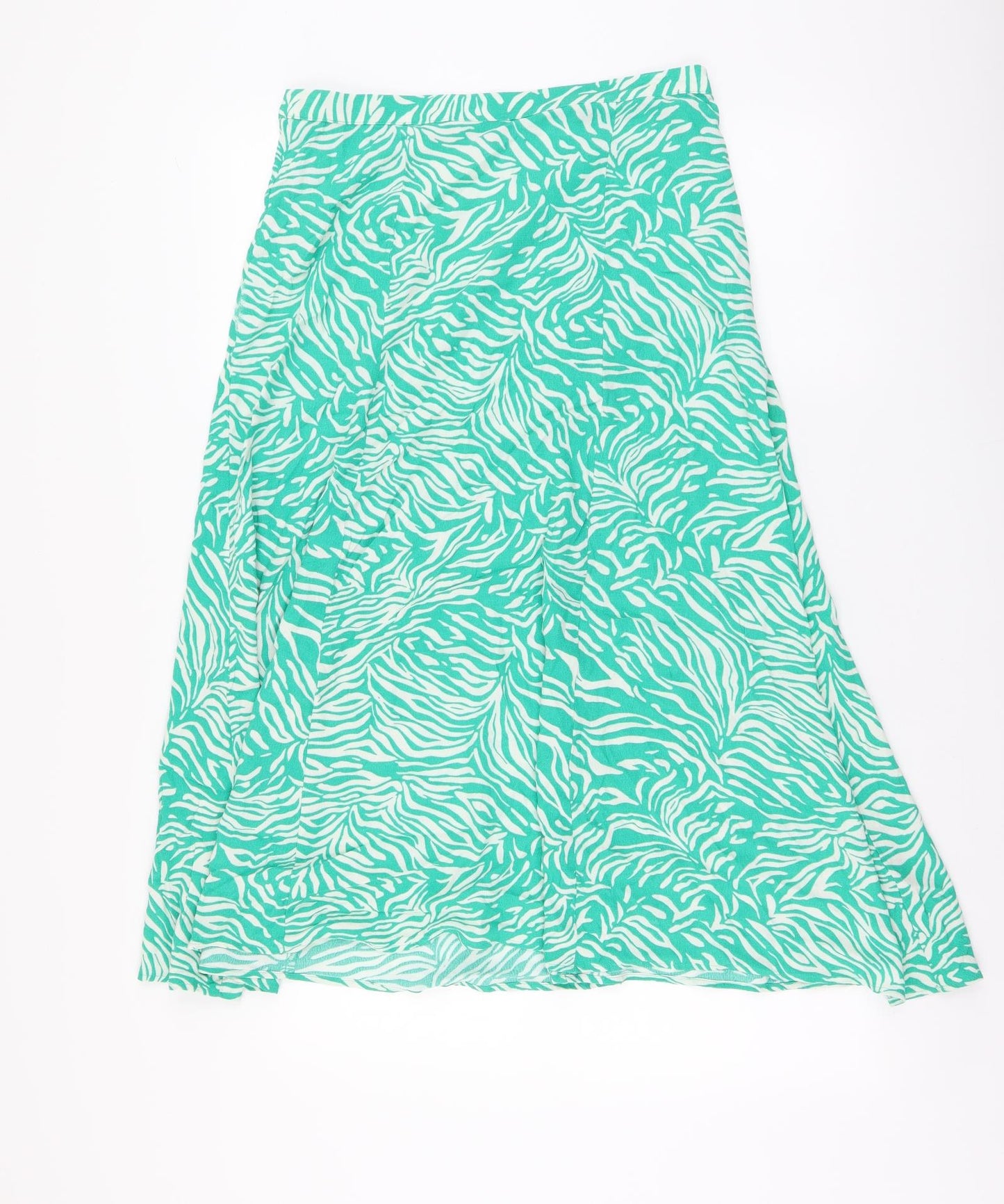 Marks and Spencer Womens Green Geometric Polyester A-Line Skirt Size 10 Zip