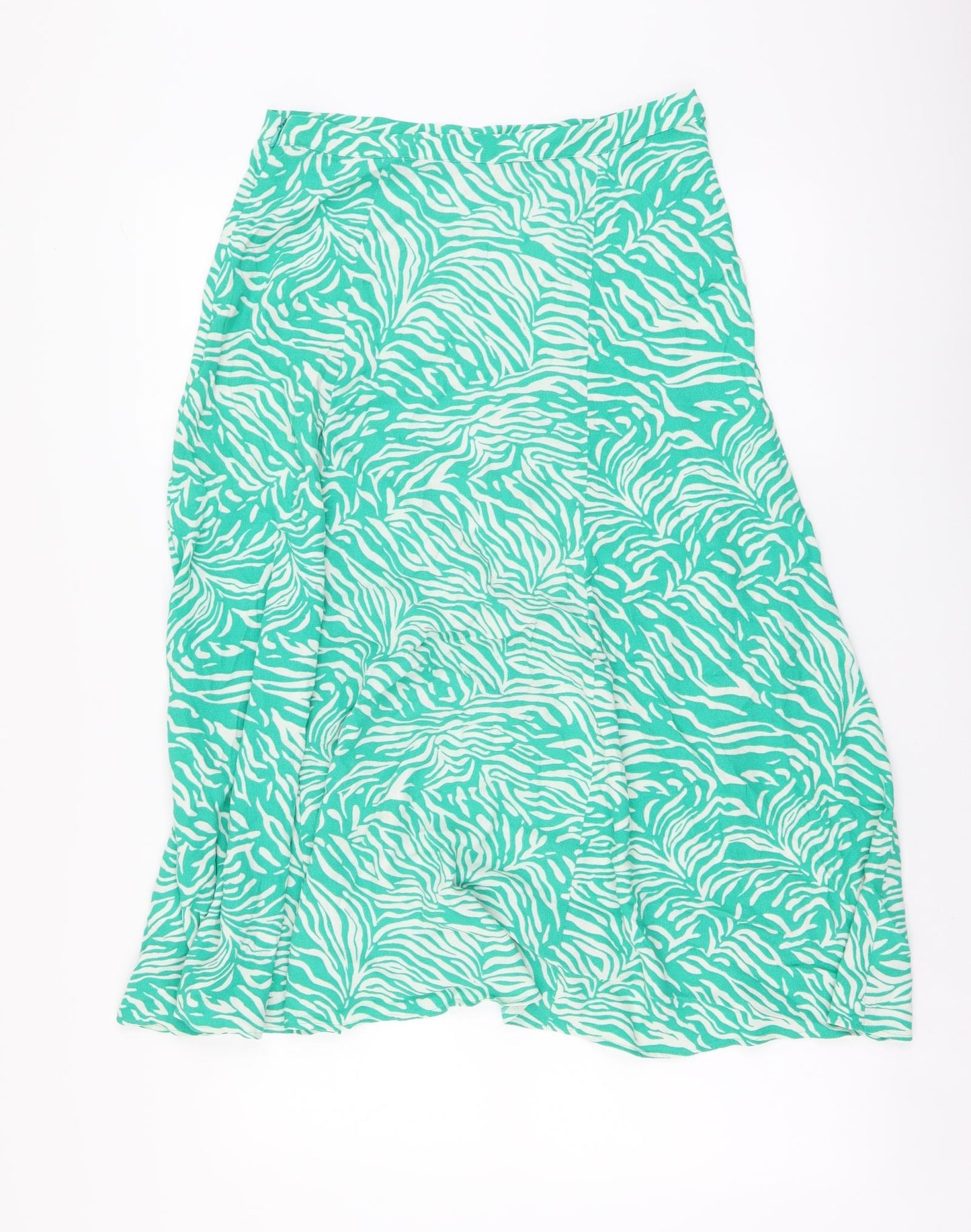 Marks and Spencer Womens Green Geometric Polyester A-Line Skirt Size 10 Zip