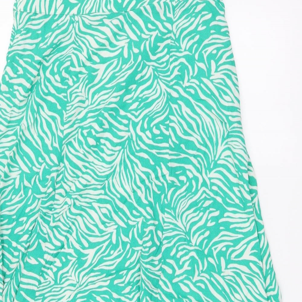 Marks and Spencer Womens Green Geometric Polyester A-Line Skirt Size 10 Zip