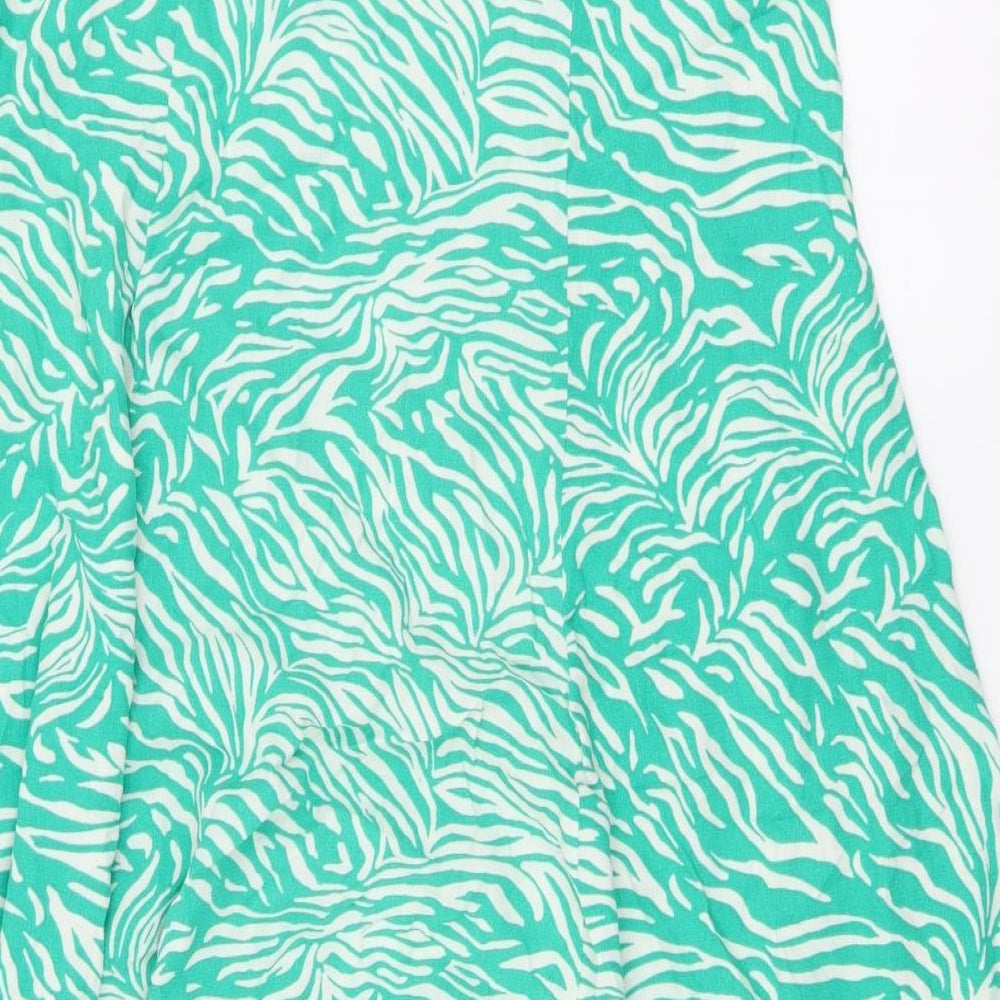 Marks and Spencer Womens Green Geometric Polyester A-Line Skirt Size 10 Zip