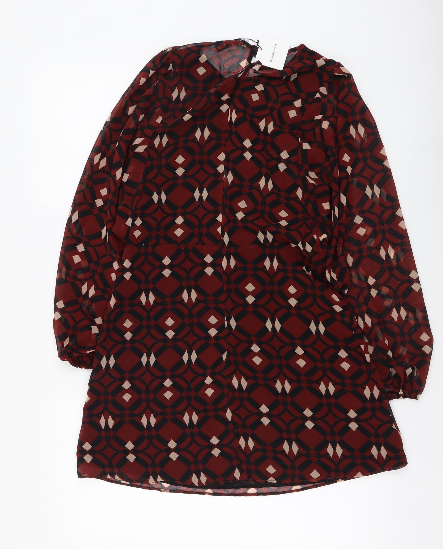 Zara Womens Red Geometric Polyester A-Line Size M Round Neck Zip