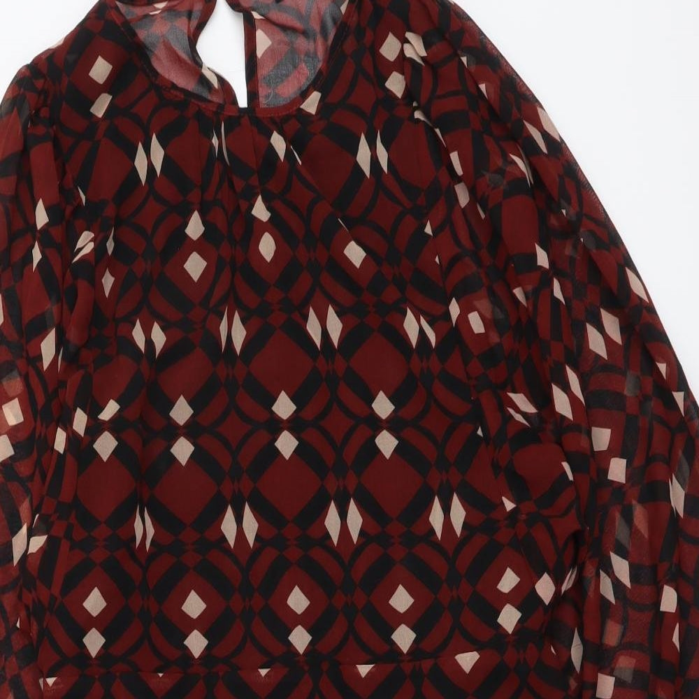Zara Womens Red Geometric Polyester A-Line Size M Round Neck Zip