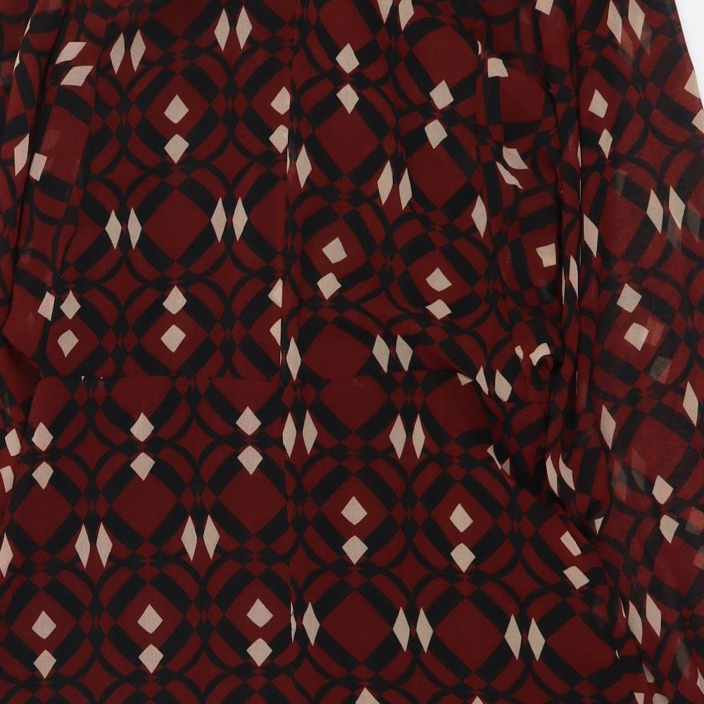 Zara Womens Red Geometric Polyester A-Line Size M Round Neck Zip