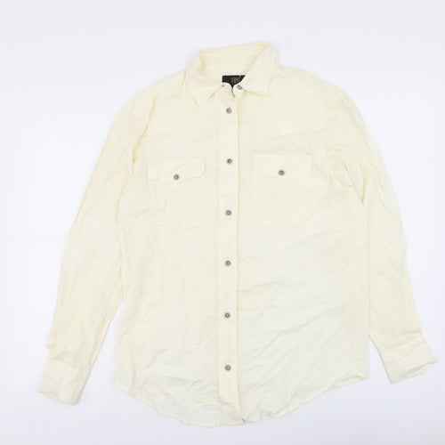 Frye Womens Ivory Polyester Basic Button-Up Size S Collared