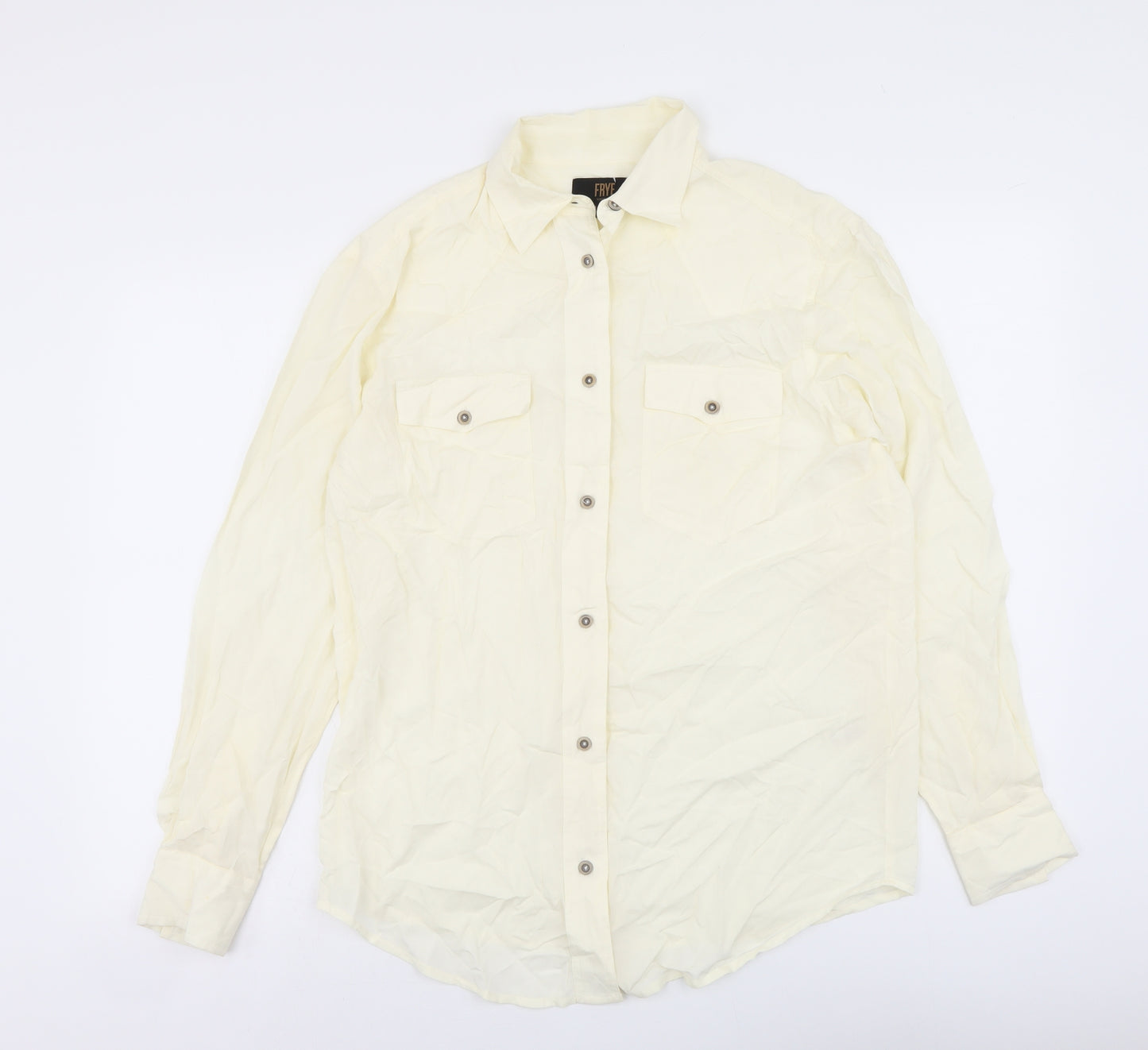 Frye Womens Ivory Polyester Basic Button-Up Size S Collared