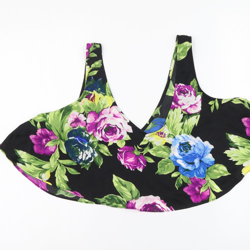 FOREVER 21 Womens Black Floral Polyester Cropped Blouse Size L Round Neck