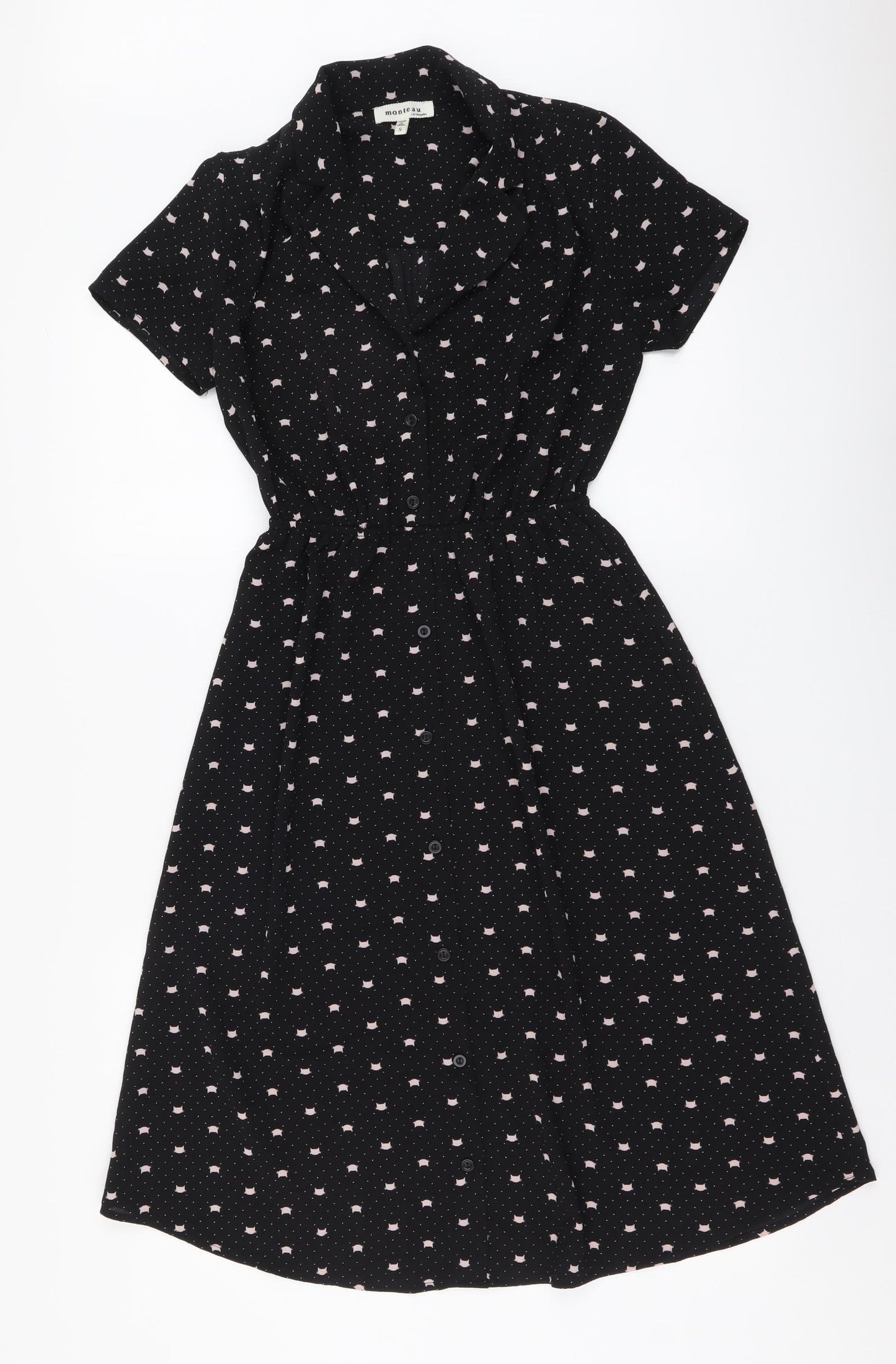 Monteau Womens Black Geometric Polyester Shirt Dress Size S Collared Button