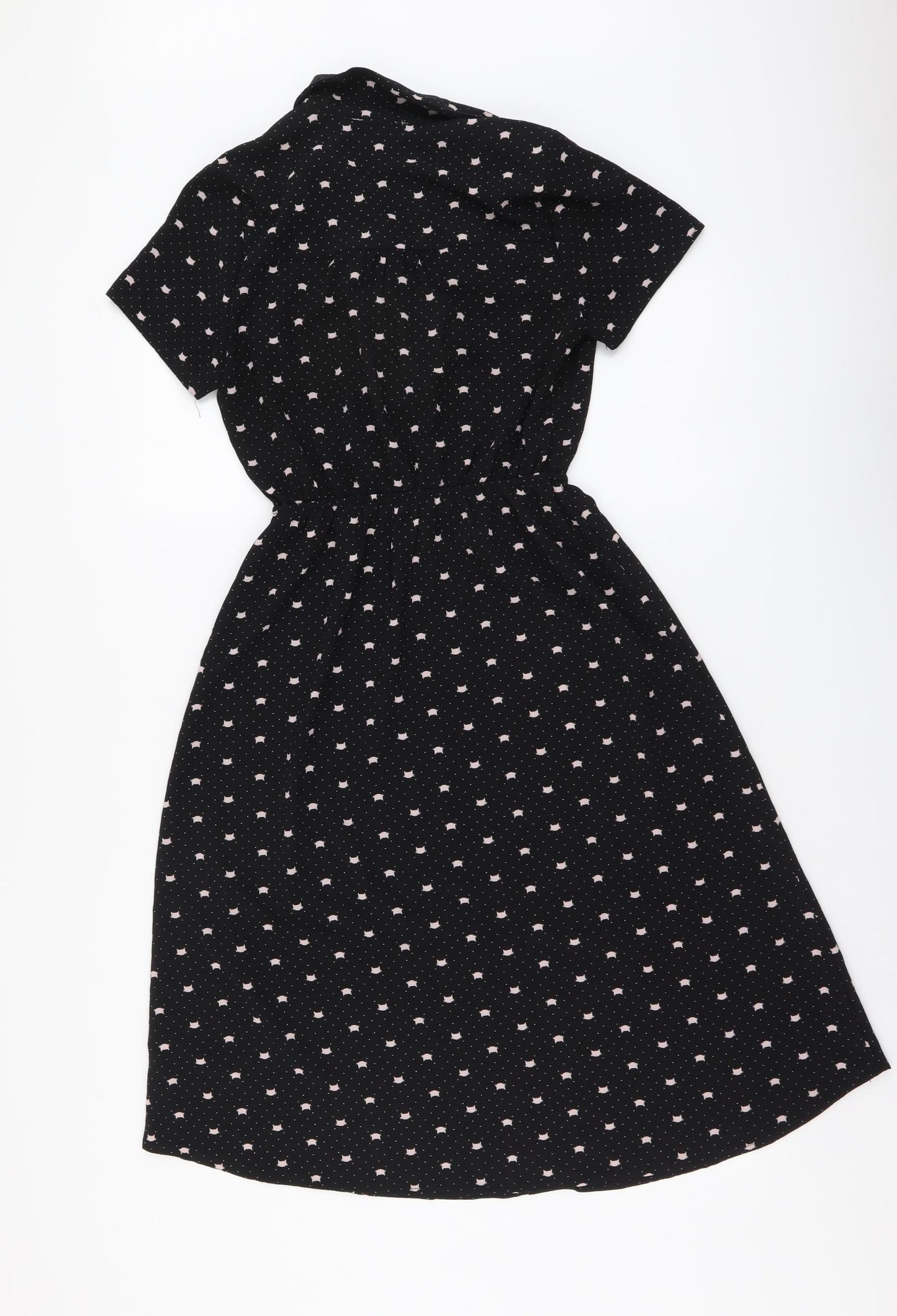 Monteau Womens Black Geometric Polyester Shirt Dress Size S Collared Button