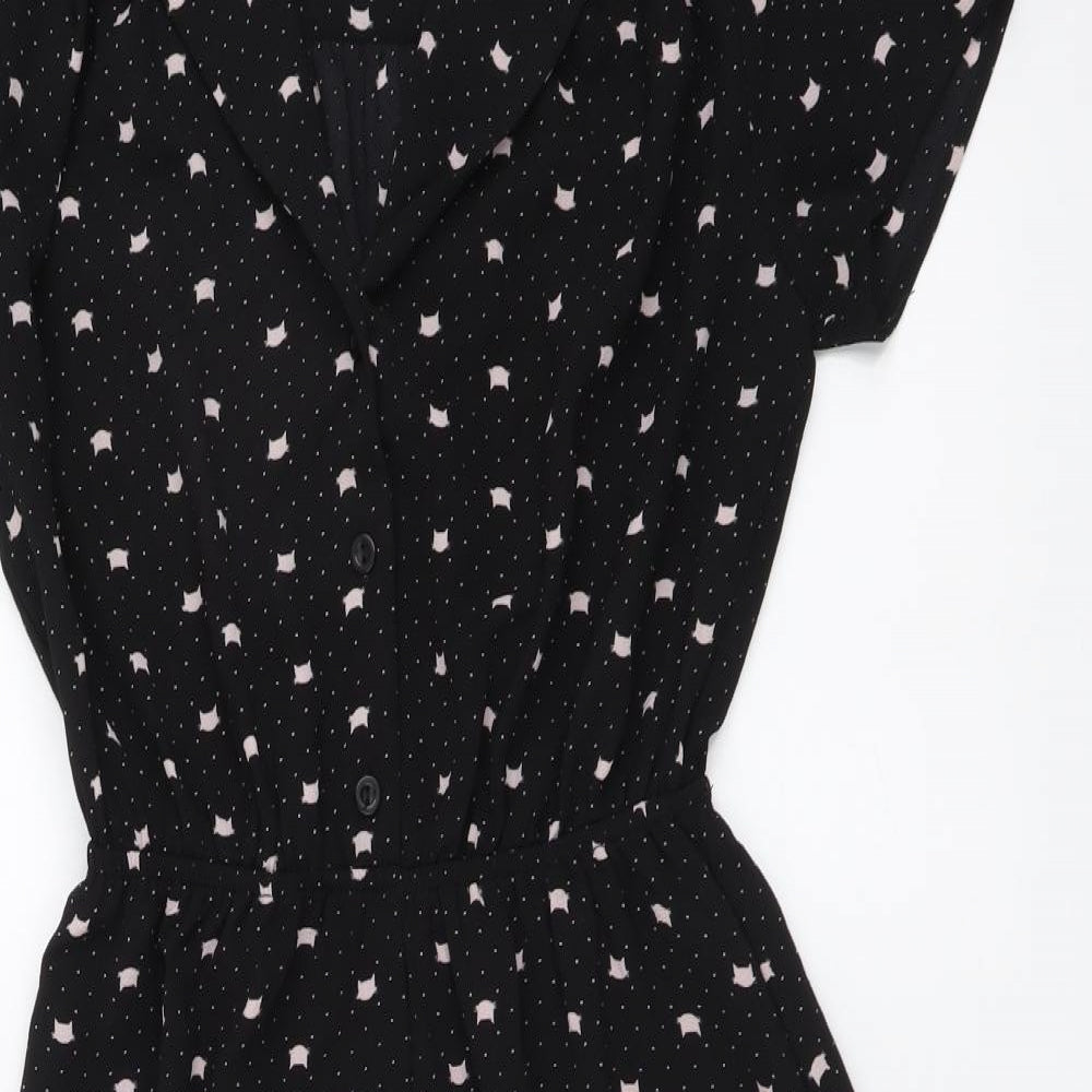 Monteau Womens Black Geometric Polyester Shirt Dress Size S Collared Button
