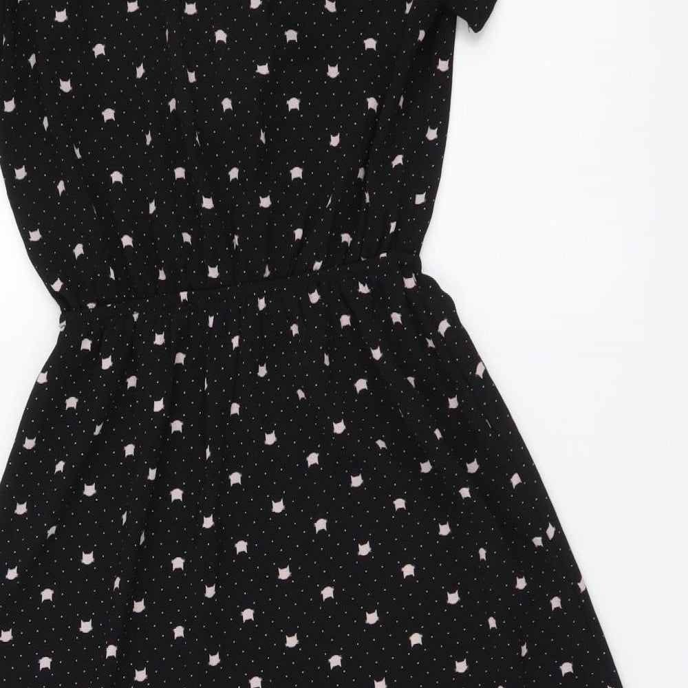 Monteau Womens Black Geometric Polyester Shirt Dress Size S Collared Button