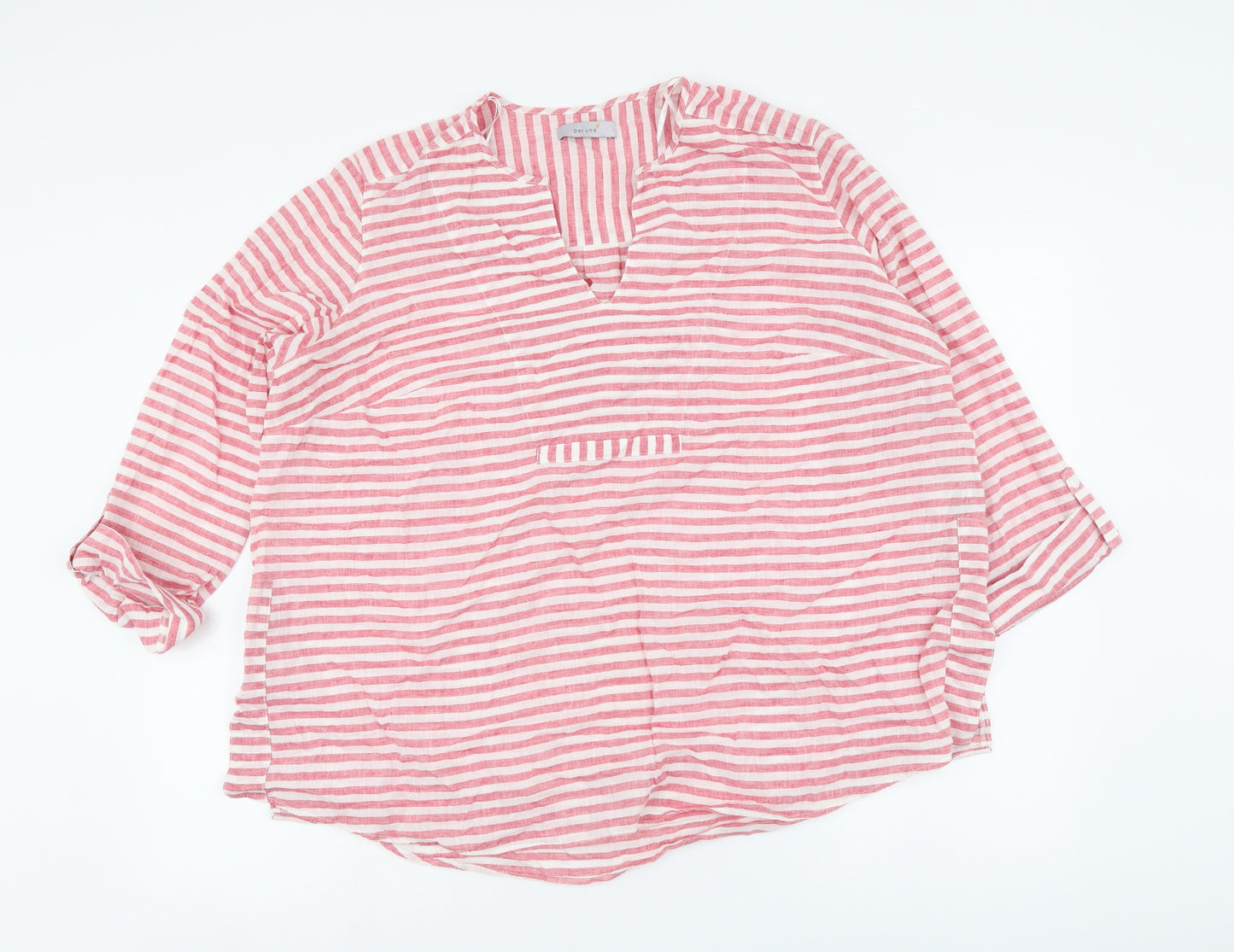 Per Una Womens Pink Striped Linen Basic Blouse Size 20 V-Neck