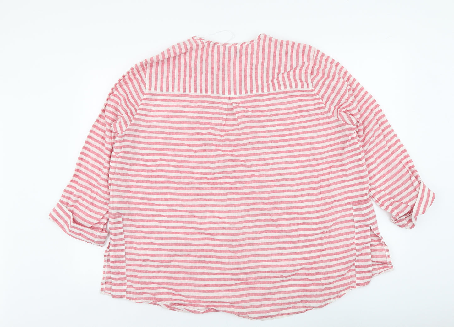 Per Una Womens Pink Striped Linen Basic Blouse Size 20 V-Neck