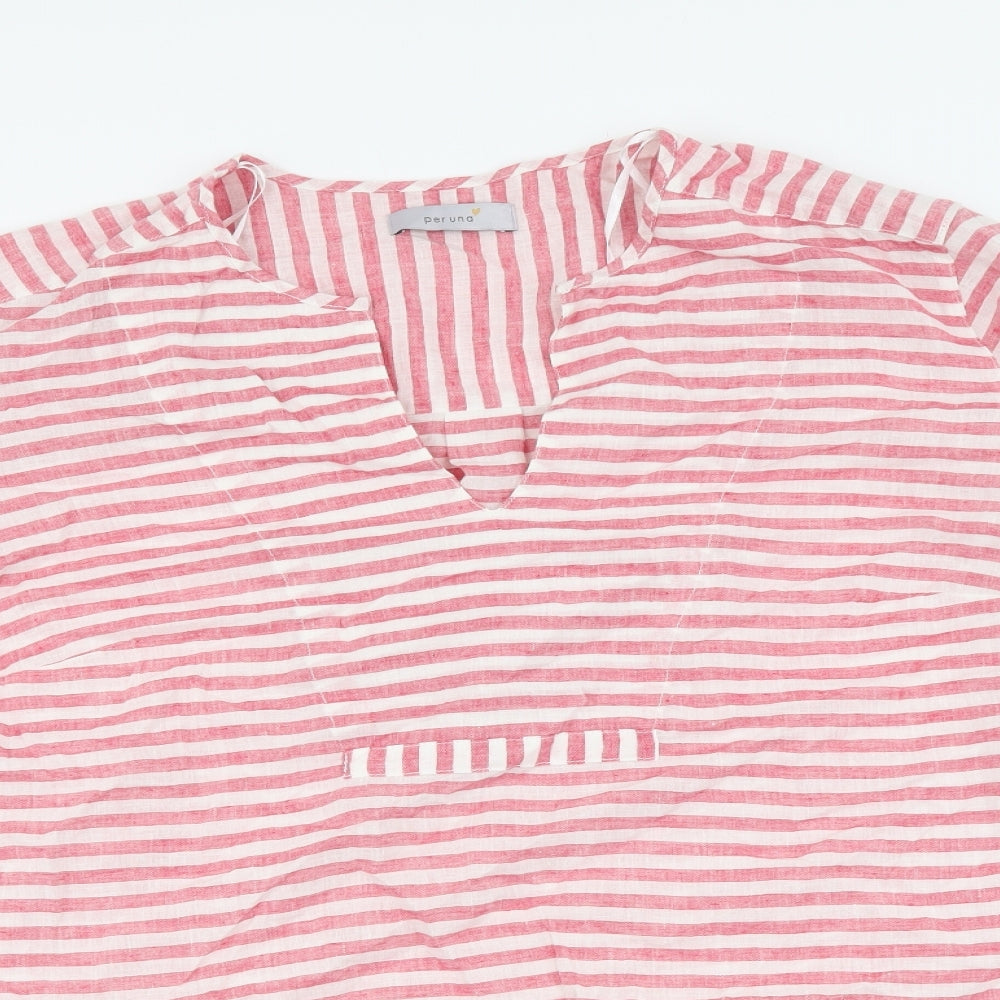 Per Una Womens Pink Striped Linen Basic Blouse Size 20 V-Neck