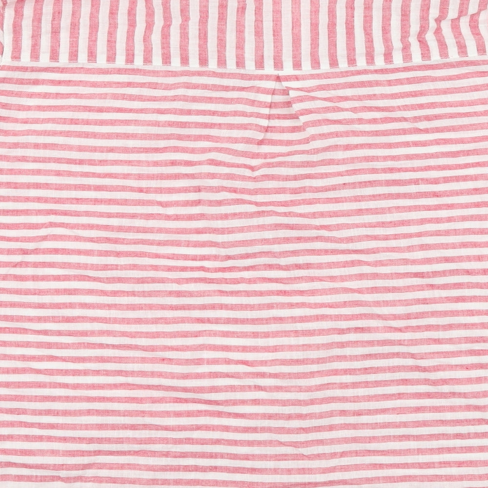 Per Una Womens Pink Striped Linen Basic Blouse Size 20 V-Neck