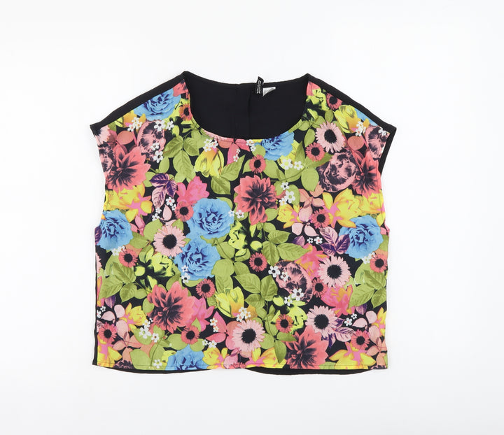 H&M Womens Multicoloured Floral Polyester Basic Blouse Size XS Round Neck