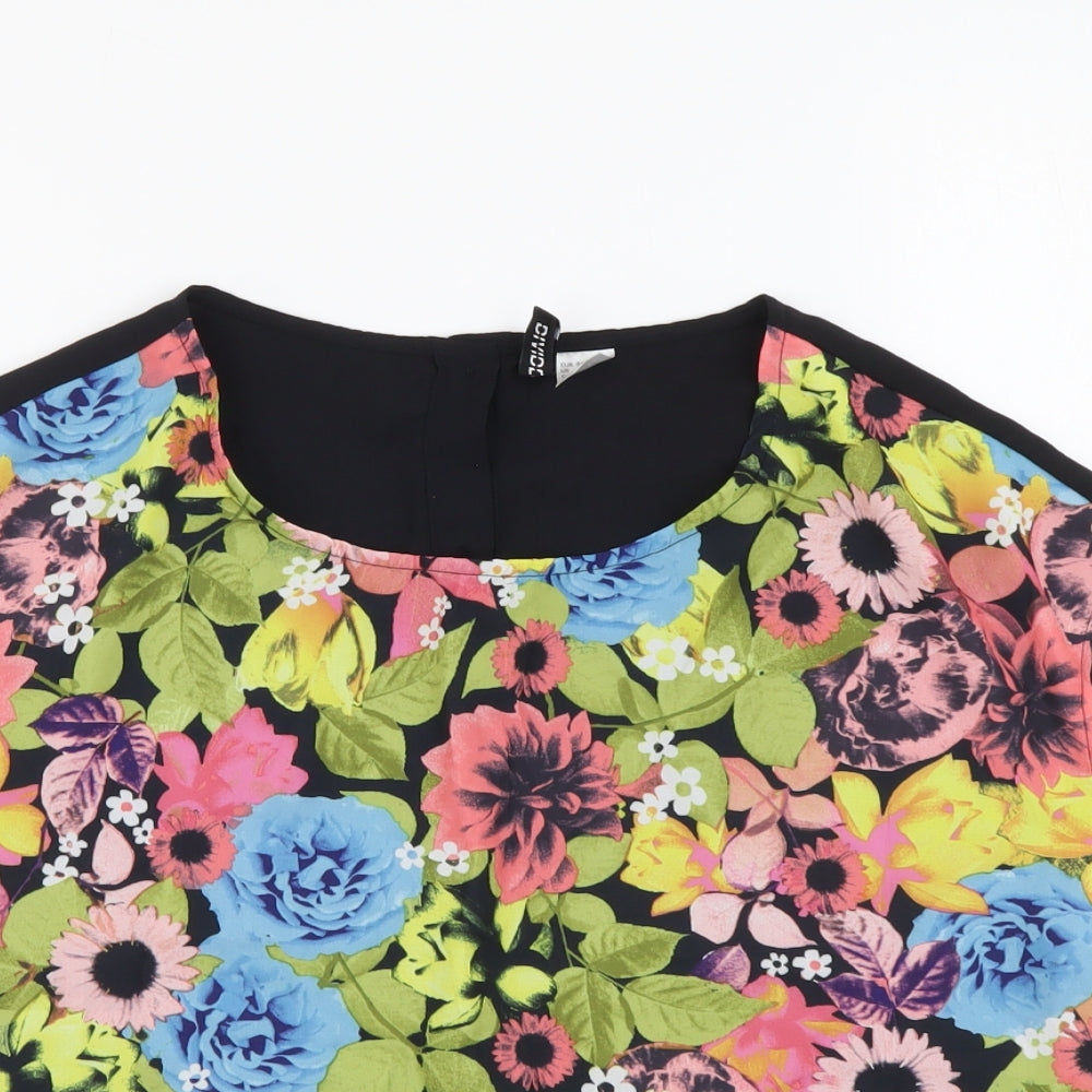 H&M Womens Multicoloured Floral Polyester Basic Blouse Size XS Round Neck