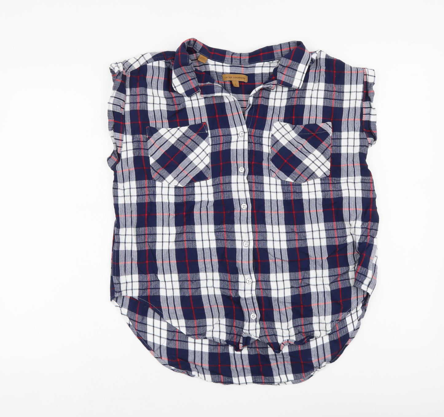 Jachs Girlfriend Womens Blue Plaid Viscose Basic Button-Up Size L Collared