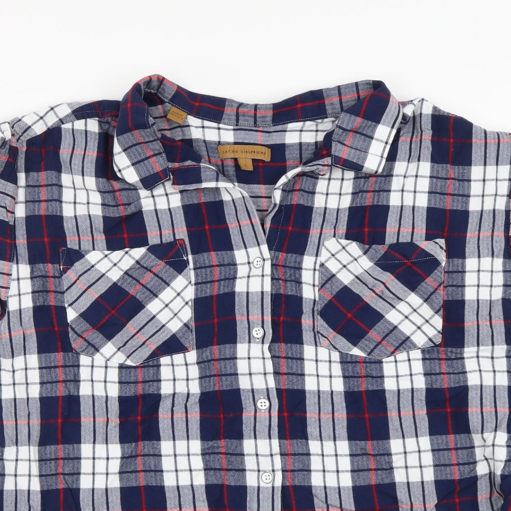 Jachs Girlfriend Womens Blue Plaid Viscose Basic Button-Up Size L Collared