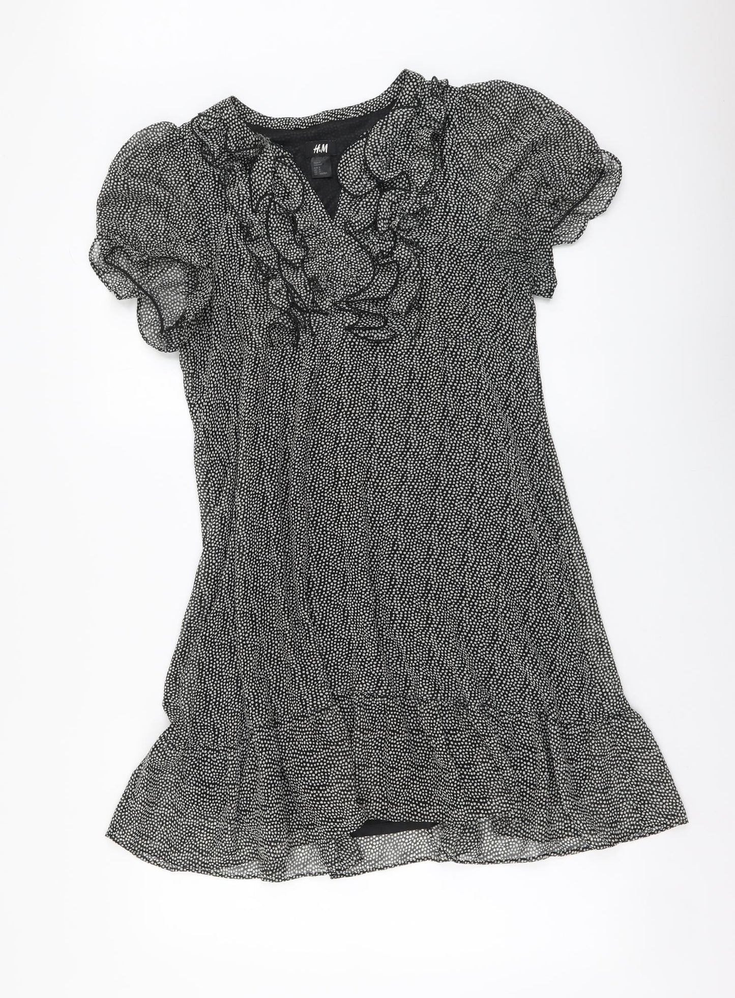 H&M Womens Black Geometric Polyester A-Line Size S V-Neck Pullover
