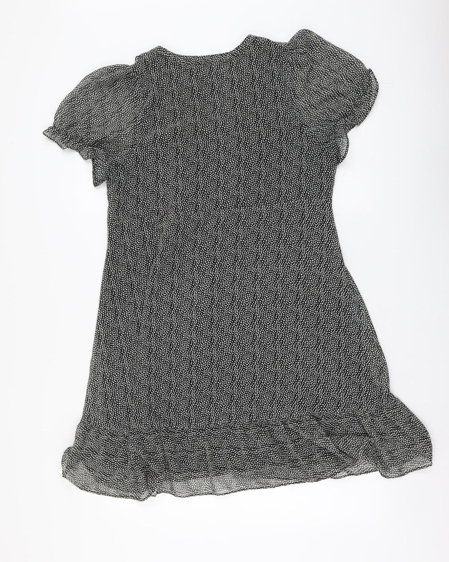 H&M Womens Black Geometric Polyester A-Line Size S V-Neck Pullover
