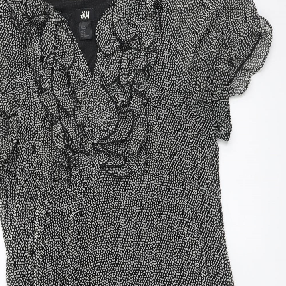 H&M Womens Black Geometric Polyester A-Line Size S V-Neck Pullover