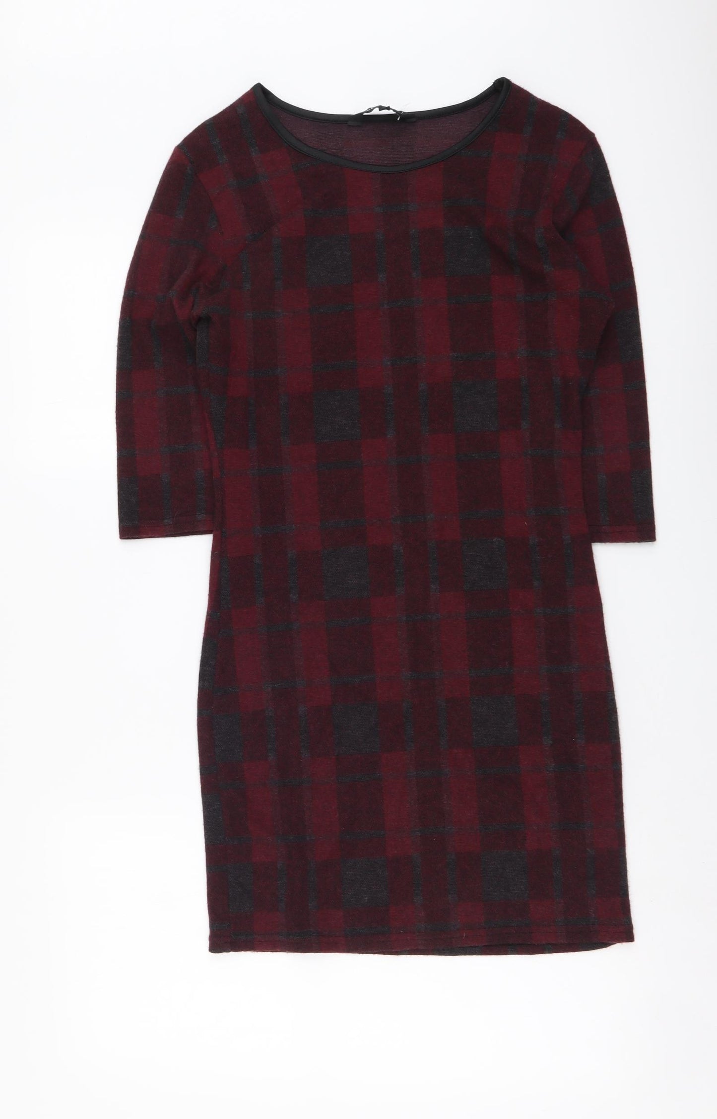 New Look Womens Red Plaid Polyester Jumper Dress Size 12 Round Neck Pullover