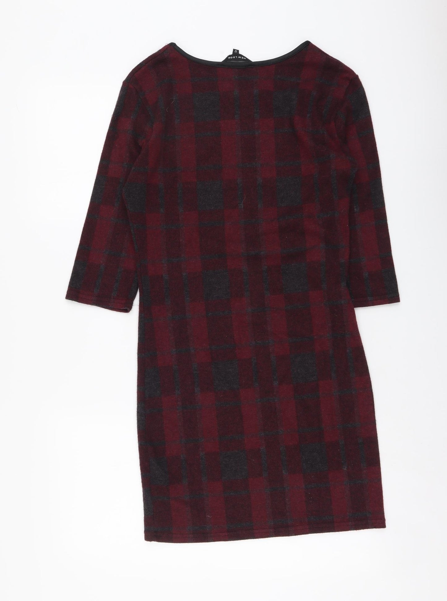 New Look Womens Red Plaid Polyester Jumper Dress Size 12 Round Neck Pullover
