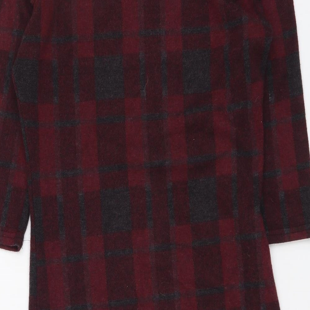 New Look Womens Red Plaid Polyester Jumper Dress Size 12 Round Neck Pullover