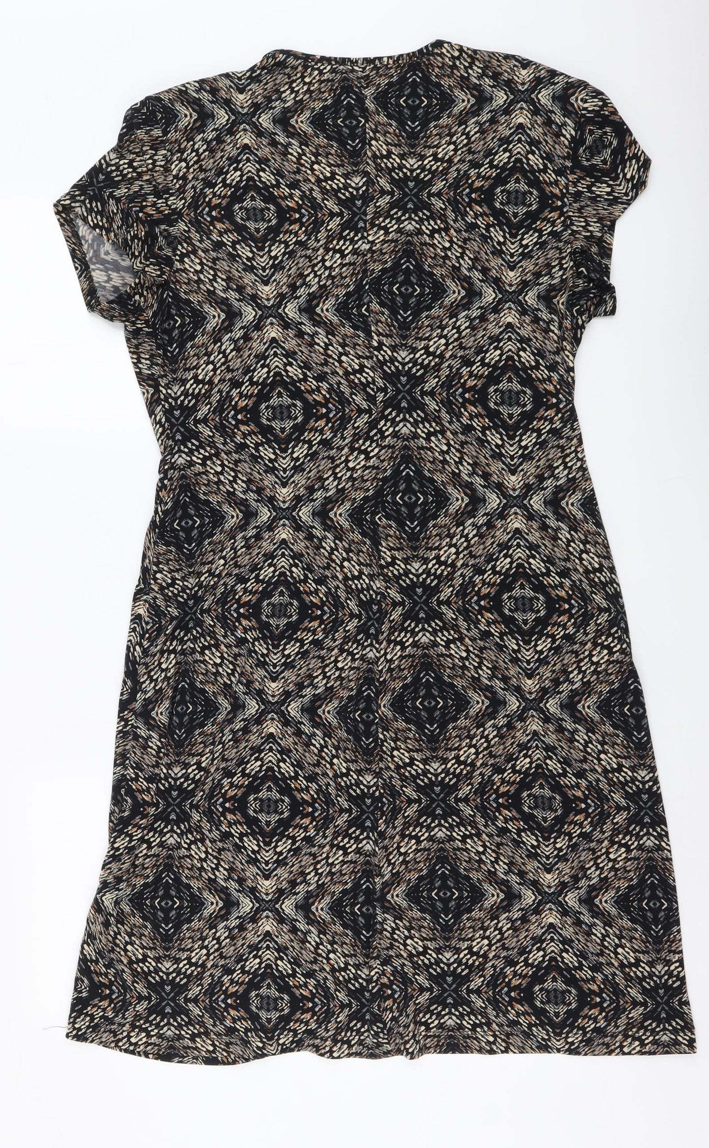 Eonnected Womens Brown Geometric Polyester A-Line Size L V-Neck Pullover