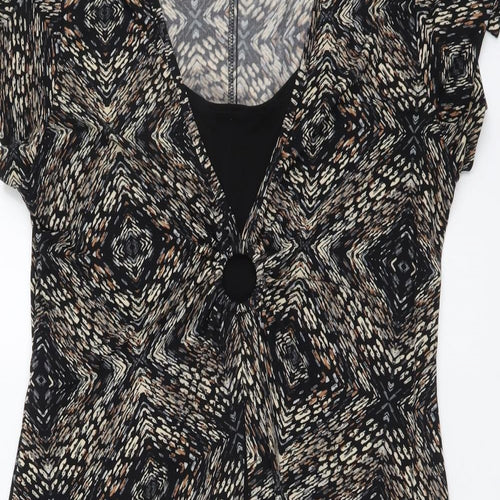 Eonnected Womens Brown Geometric Polyester A-Line Size L V-Neck Pullover