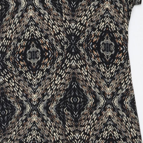 Eonnected Womens Brown Geometric Polyester A-Line Size L V-Neck Pullover