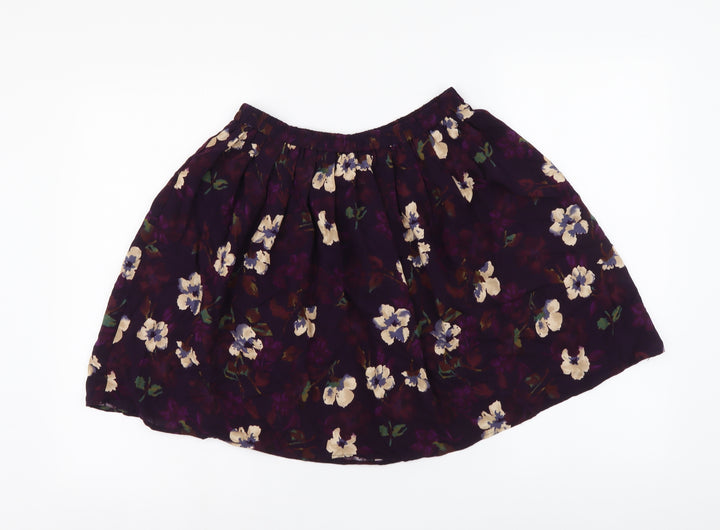 Positive Attitude Womens Purple Floral Polyester Skater Skirt Size S Drawstring