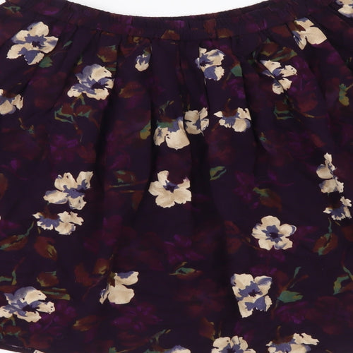 Positive Attitude Womens Purple Floral Polyester Skater Skirt Size S Drawstring
