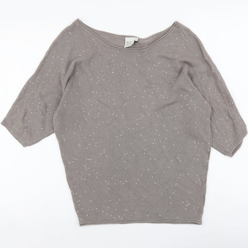 Miss Capitan Womens Beige Round Neck Acrylic Pullover Jumper Size S