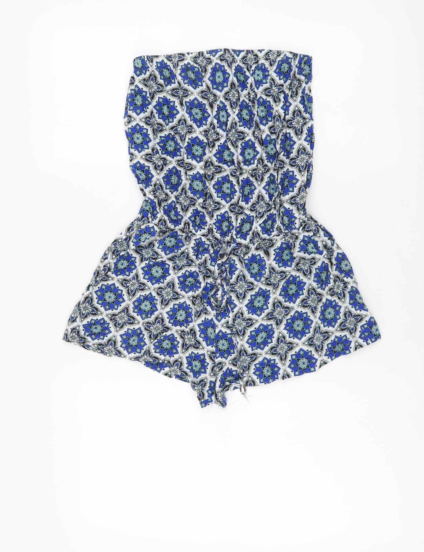 Papaya Womens Blue Geometric Viscose Playsuit One-Piece Size 8 Pullover - Beachwear