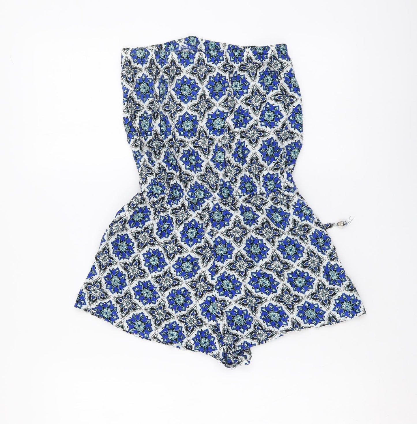 Papaya Womens Blue Geometric Viscose Playsuit One-Piece Size 8 Pullover - Beachwear