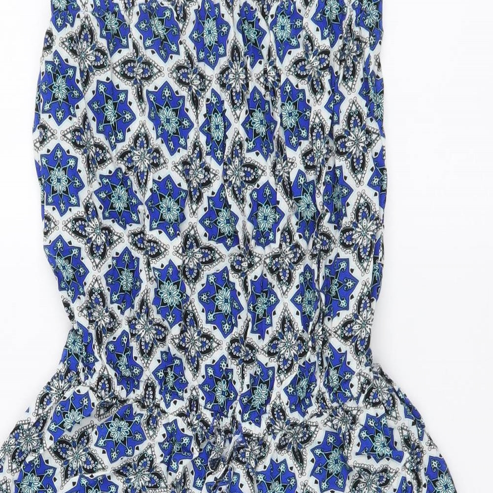 Papaya Womens Blue Geometric Viscose Playsuit One-Piece Size 8 Pullover - Beachwear