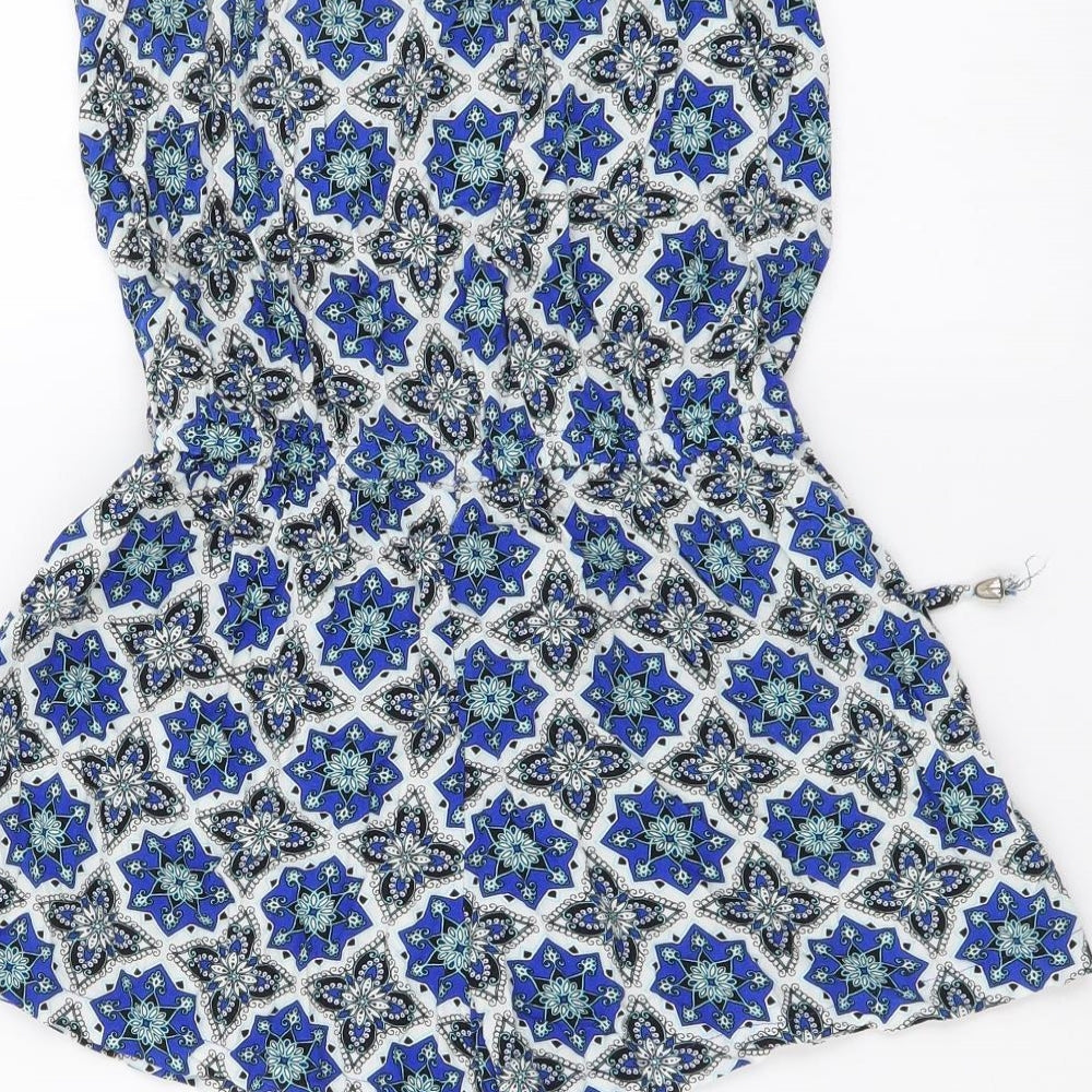 Papaya Womens Blue Geometric Viscose Playsuit One-Piece Size 8 Pullover - Beachwear