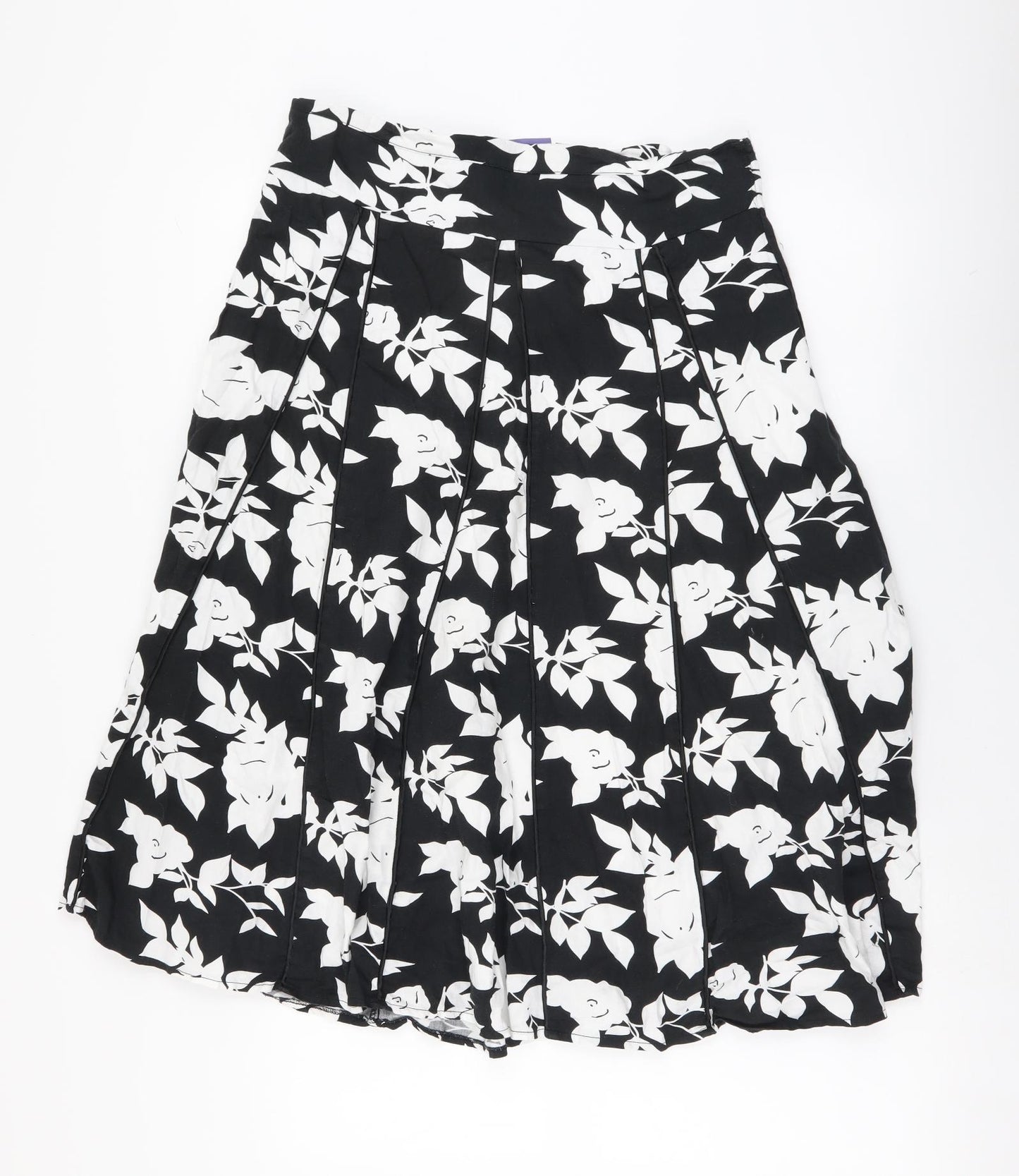 Autonomy Womens Black Floral Cotton A-Line Skirt Size 12 Zip