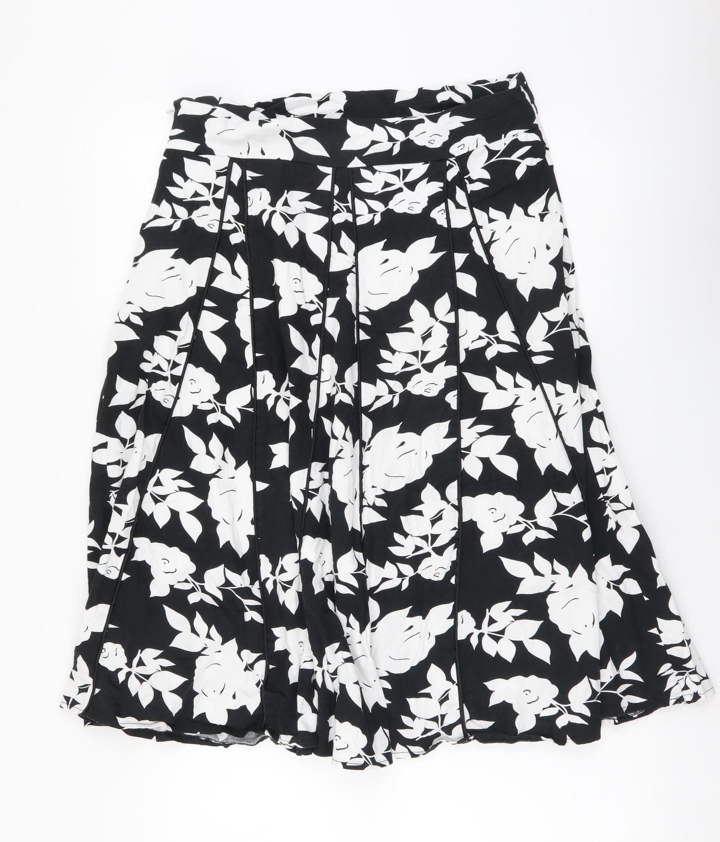 Autonomy Womens Black Floral Cotton A-Line Skirt Size 12 Zip